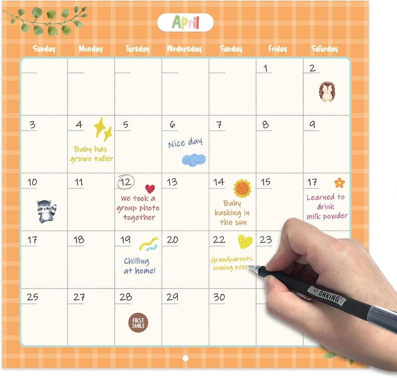 Monking Baby's First Year Calendar with Stickers by Bright Day - 1st Year Tracker - Baby Memory Book for Girls to Document and Cherish Baby First Year Milestones,- Milestone Keepsake for Baby Boy with Pocket - Image 4